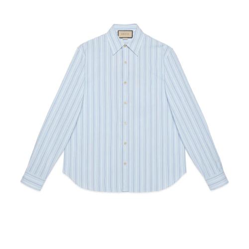  GUCCI古馳 22年秋冬 男士 飾刺繡條紋棉質襯衫 703396 ZAJTL 4482