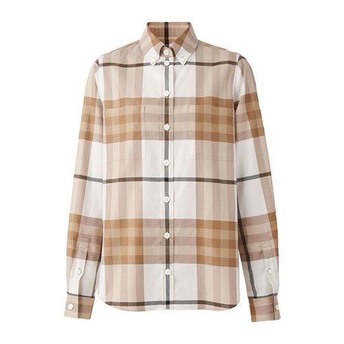 BURBERRY/博柏利 格紋棉質斜紋襯衫 女士長袖襯衫80568561