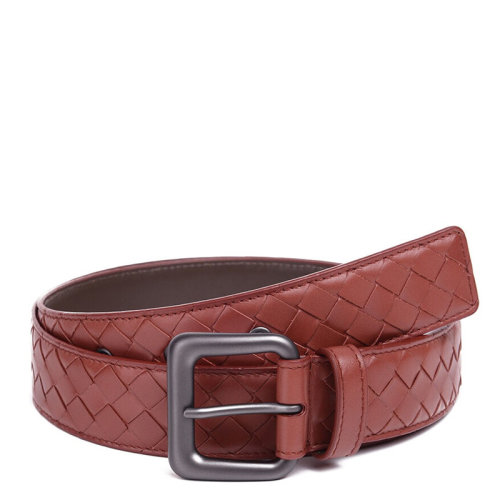 Bottega Veneta/葆蝶家 BV 男士時尚磚紅色牛皮編織針扣商務(wù)休閑皮帶腰帶 271932-V4650-6329