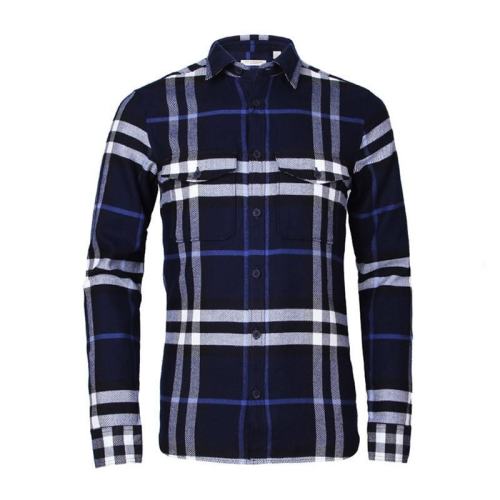  BURBERRY/博柏利 新款男裝經典格子法蘭絨棉質長袖襯衫藍灰色 39421621 PLFSX