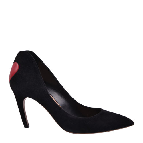 DIOR/迪奧 女士黑色系麂皮 愛心貼圖 淺口尖頭高跟鞋6cm KDP338VVVS900