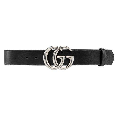 GUCCI/古馳 GG Marmont系列 女士黑色細紋皮革銀扣寬4cm腰帶4005930YA0P1000