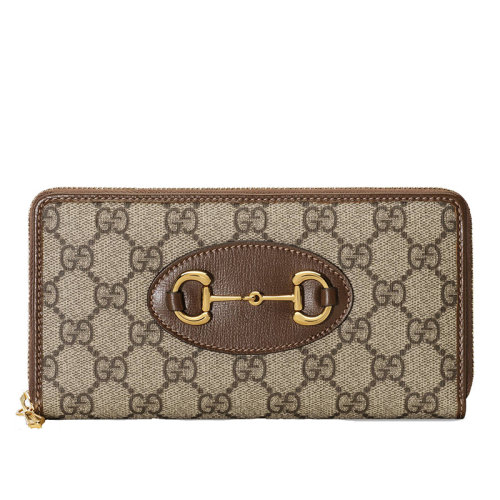 GUCCI/古馳 20 MORS 1955系列 經典老花帆布雙G拼接金屬馬蹄扣Z型長款拉鏈手拿錢包 62188992TCG8563