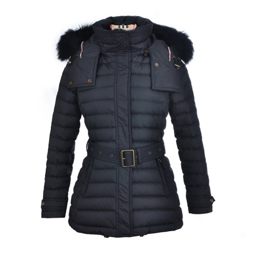 BURBERRY/博柏利 女士滌綸連帽短款收腰修身大毛領時尚外套羽絨服