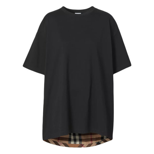 BURBERRY/博柏利      女士黑色格紋裁片棉質(zhì)寬松T恤衫80449621