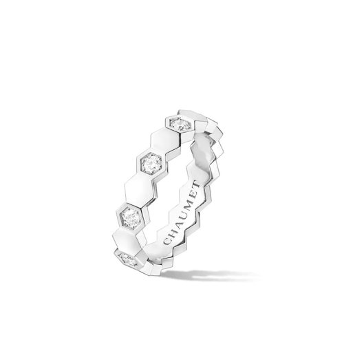 Chaumet/尚美 戒指/指環 Bee My Love系列 女士18k金白金半鑲明亮切割鉆石幾何圖案戒指 084676