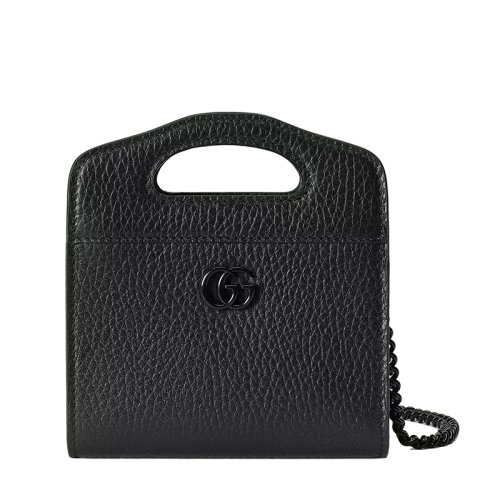 GUCCI/古馳 22春夏新款GG Marmont系列 女士黑色皮革同色系樹脂雙G點綴手提式錢包卡包70107417WFF1000