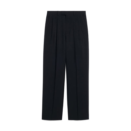 CELINE/賽琳 22年早春新款 MARGARET系列 女士黑色羊毛馬海毛混紡斜紋流線型雙褶長褲2P580125M.38NO