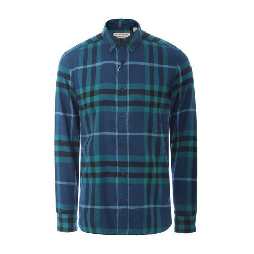 秋冬 BURBERRY/博柏利 純棉藍綠格紋男士長袖襯衫 長襯 上裝 40238661