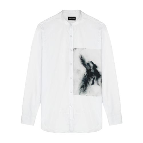 Emporio Armani/安普里奧阿瑪尼 白色 男士水墨暈染圖案裝飾條紋長(zhǎng)袖正裝襯衫 51CF2T-5122C-019 斷碼