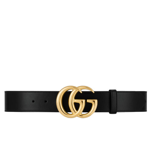 GUCCI/古馳  男女通用黑色小牛皮亮金GG扣4cm腰帶 406831 0YA0G 1000