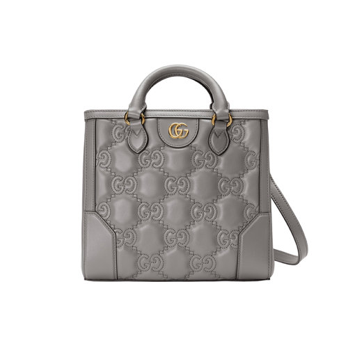 GUCCI/古馳 23春夏新款 女士迷你灰色絎縫皮革金色飾面雙G拆卸帆布肩帶單肩斜挎手提包728309UM8HG1563