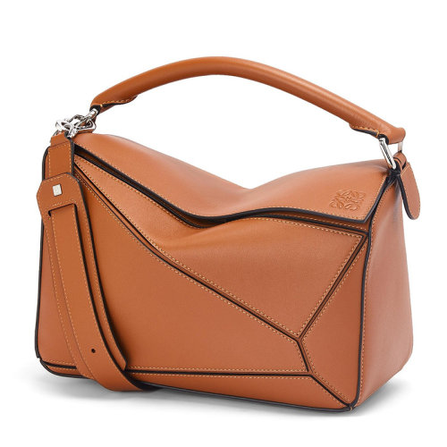 LOEWE/羅意威  Puzzle系列 女士棕褐色經(jīng)典小牛皮斜挎單肩手提拼圖包0010097897