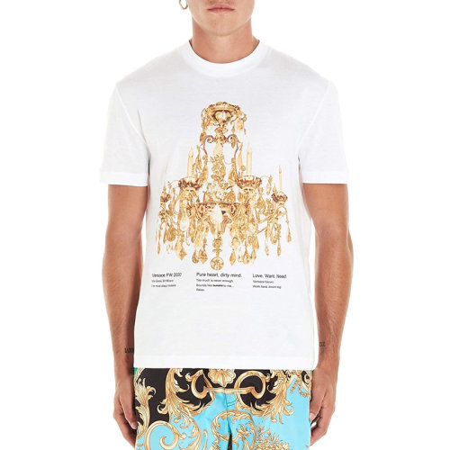 VERSACE/范思哲 男士白色棉質經典字母徽標印花裝飾圓領短袖上衣T恤 A83694-A228806-A001