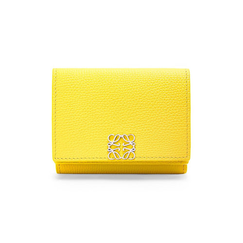 LOEWE/羅意威 22新款 女士檸檬草色鵝卵石紋牛皮革徽標壓扣三折錢包C821TR2X02-8240