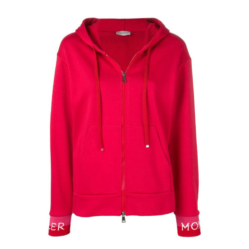 Moncler/蒙克萊 蒙口 女裝袖口品牌字母紅色女士拉鏈連帽衛衣 8459400V800045B