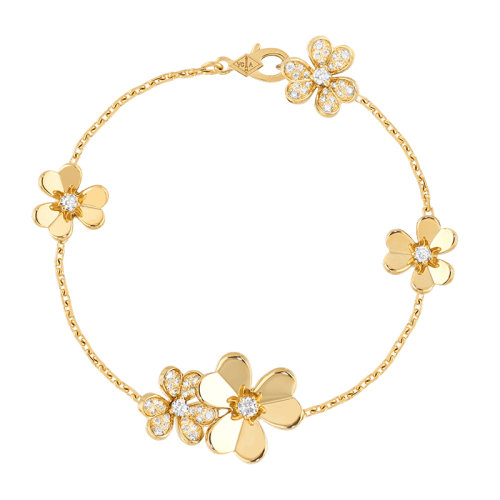 Van Cleef & Arpels/梵克雅寶 經典Frivole系列 18k金黃金鑲嵌鉆石5三瓣花朵手鏈VCARP3W400