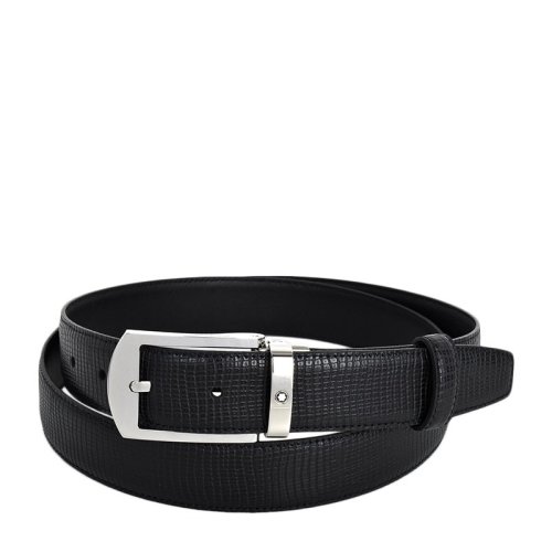MontBlanc/萬寶龍 男士經典黑色皮質針扣式腰帶皮帶 可裁剪 118440