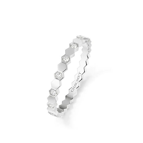 Chaumet/尚美 經(jīng)典BEE MY LOVE系列 18k金白金愛?巢半鑲鉆石戒指081890