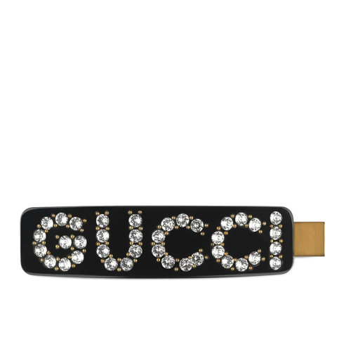 GUCCI/古馳  黑色有機(jī)玻璃Gucci圖案飾有金屬釘水鉆發(fā)卡627917I12GO8520