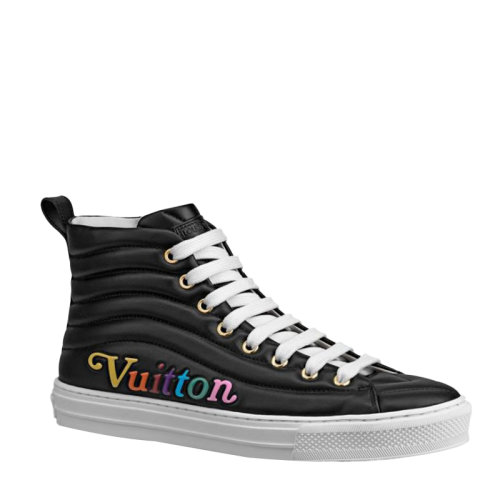Louis Vuitton/路易威登彩繪浮雕logo字母黑色皮質高幫女士休閑運動鞋1A5C61   bi