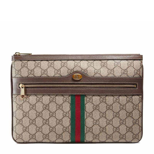 GUCCI 古馳 Ophidia系列  女士卡其色經典GG Supreme印花帆布手拿包
