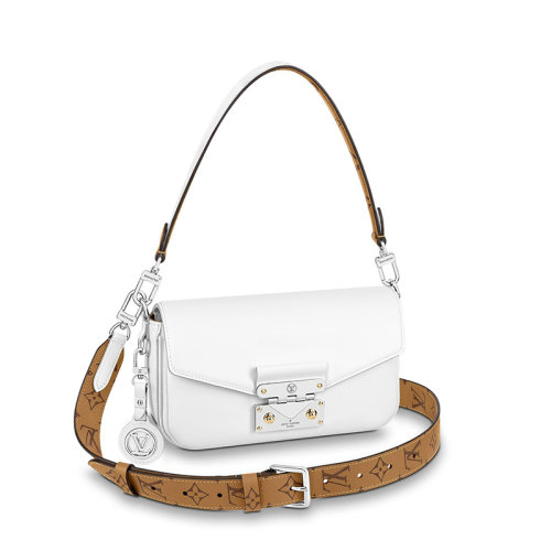 Louis Vuitton/路易威登 22春夏新款SWING系列 女士白色牛皮革銀扣徽標吊飾配可拆卸老花帆布肩帶單肩斜挎手提包M20395