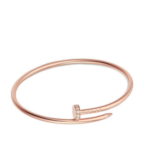 CARTIER/卡地亞 經(jīng)典JUSTE UN CLOU系列 小號(hào)18K金玫瑰金鑲嵌鉆石釘子手鐲B6065817