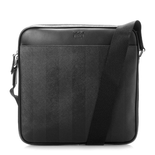 FENDI/芬迪   男士灰黑色牛皮時尚條紋公文包斜挎包單肩包