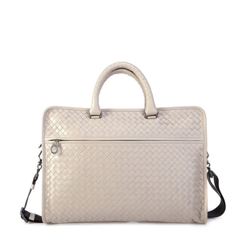 Bottega Veneta/葆蝶家 BV  男士沙灰色編織小牛皮手提包 單肩包公文包女包248395-VQ131-9753
