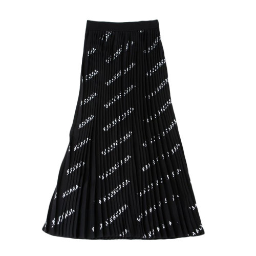 Balenciaga/巴黎世家  女士黑色聚酰胺白色logo裝飾時(shí)尚長(zhǎng)裙半身裙