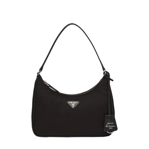 PRADA/普拉達 22年新款Re-Edition2005系列 女士黑色迷你尼龍銀標鑰匙扣腋下包1NE204_R064_F0002