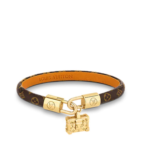 Louis Vuitton/路易威登 22春夏新款PETITE MALLE系列 米色/棕色老花帆布徽標刻印金扣帽盒吊飾手鏈M8011F