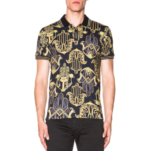 VERSACE JEANS/范思哲牛仔 男士拼色棉質經典印花裝飾翻領短袖上衣T恤Polo衫 V800634-VJ00222-V7008