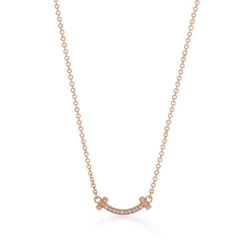 Tiffany & Co./蒂芙尼  Tiffany T女士系列 經(jīng)典Smile微笑笑臉笑臉 簡約精致18K金玫瑰K金鑲鉆迷你微笑項鏈 62617780