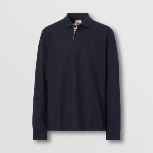  BURBERRY 22年秋冬 男士 長(zhǎng)袖專屬標(biāo)識(shí)裝飾珠地網(wǎng)眼布棉質(zhì) Polo 衫 80602891