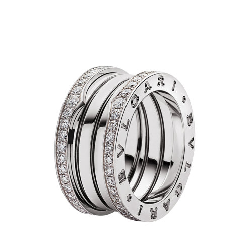 BVLGARI/寶格麗 B.ZERO1系列 18K金白金螺旋形邊緣鑲鉆戒指 349987