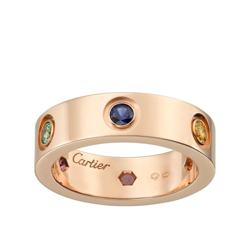 CARTIER/卡地亞 經典款LOVE 18K金玫瑰金戒指 鑲嵌藍寶石，石榴石，紫水晶 B4087800