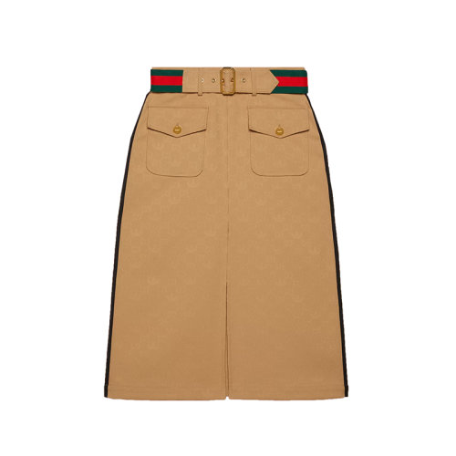 GUCCI/古馳 22秋冬新款 女士米色聚酯纖維混紡adidas x Gucci聯名系列提花半身裙702988ZAI222387