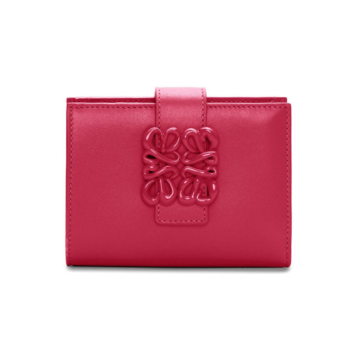 LOEWE/羅意威 23春夏新款 Anagram系列 女士中號寶石紅釉小牛皮同色系標志按扣開合錢包C821W63X01-8603