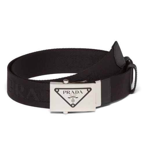 PRADA/普拉達(dá)  男士黑色編織尼龍和琺瑯徽標(biāo)的金屬搭腰帶35毫米2CN071_2DKF_F0002