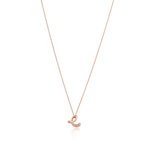Tiffany & Co./蒂芙尼 Elsa Peretti系列 18K金玫瑰金E字母吊墜項鏈 29896798