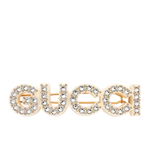 GUCCI/古馳  象牙樹(shù)脂Gucci徽標(biāo)水晶發(fā)卡?657510I63258518