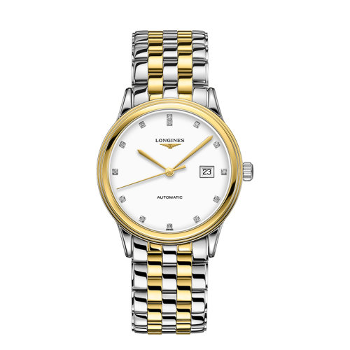 LONGINES/浪琴  軍旗系列精鋼和黃色PVD涂層鑲鉆白色表盤自動機(jī)械男士腕表40毫米L4.984.3.27.7