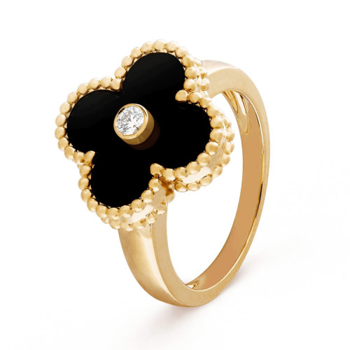 Van Cleef & Arpels/梵克雅寶 經(jīng)典款Vintage Alhambra復(fù)古黑色瑪瑙四葉草戒指 VCARA41000