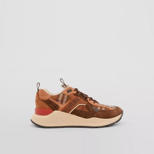  BURBERRY 22年秋冬 男士 徽標(biāo)印花格紋拼麂皮運動鞋 80592561