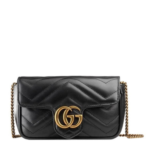 GUCCI/古馳 古琦女包 Marmont系列 經典雙G 女士黑色絎縫皮質單肩包 476433DTDCT1000