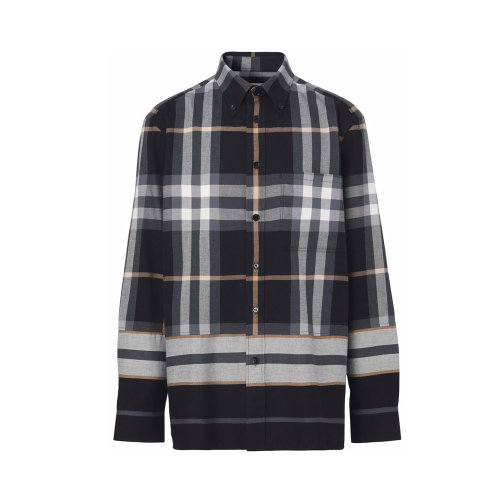 BURBERRY/博柏利 男士拼色棉質格紋長袖襯衫 8048146