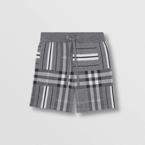  BURBERRY 22年秋冬 男士 格紋拼條紋提花羊毛混紡短褲 80587681