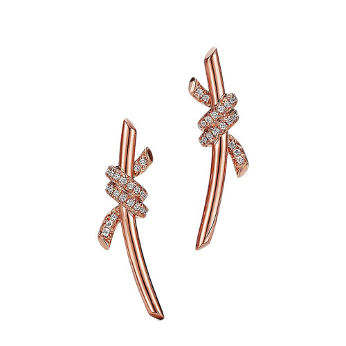 Tiffany & Co./蒂芙尼 22春夏新款N?ud系列 18K金玫瑰金鑲鉆繩結耳釘69526144